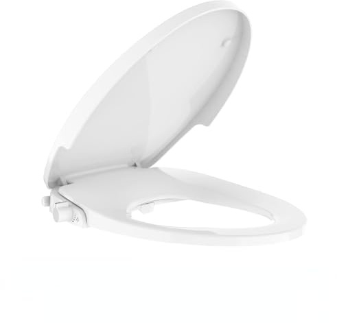 Bidet Toilet Seat for Elongated Toilet, Dual Nozzle Self-Cleaning PP Bidet Attachment, Non-Electric Feminine Hygiene Toilet Seat Cover for Women, Easy Install, White, 19 Inch