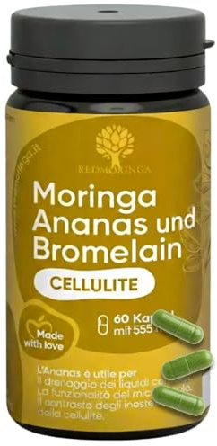 Bromelain Hochdosiert 5000 GDU – NEUE FORMEL 100% Natürlich Anti-Cellulite Komplex mit Bio Moringa, Ananas Enzym - 60 Vegane Kapseln - Made in Italy