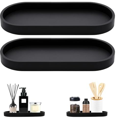 MOLENCO Badezimmer Tablett, Dekotablett Silikon, Schwarz, 25x11x2cm | Schminktisch Ablageschale Kleines Oval, Platz Sparen, Leicht zu Reinigen, für Aromatherapie, Waschtisch, Schlafzimmer