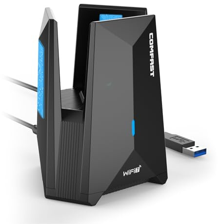 COMFAST Wi-Fi7 BE6500 Clé WiFi Puissante, Tri-Bande Longue Portée, Clé WiFi pour PC USB 3.0 avec 3 * 6dBi Antenne, MU-MIMO, OFDMA, WPA3, Compatible avec Windows 11/10