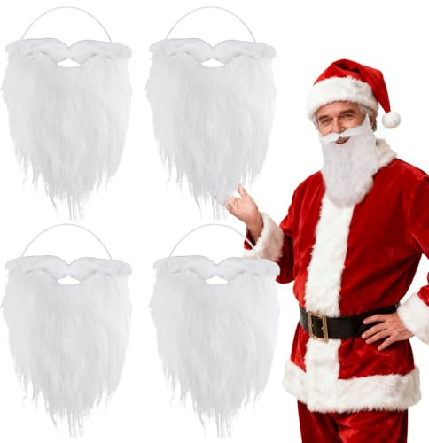 SAIIURV 4 Stück Party-Künstlicher Bart Gefälschte Bärte Schnurrbärte Lustige Schnurrbärte, Fake Bart für Festivals, Partys, Kostüm- und Weihnachtszubehör, Dekorationen, Maskerade-Partys (Weiß)