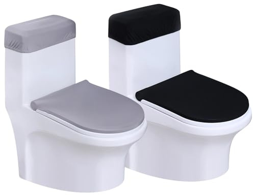 DAVBNM 4 Pcs Toilet Lid Cover and Toilet Tank Lid Cover, Toilet Lid Seat Cover with Elastic Bottom, Absorbent Washable Toilets Tank Lid Replacement Stretch Elastic Protector Toilets Covers