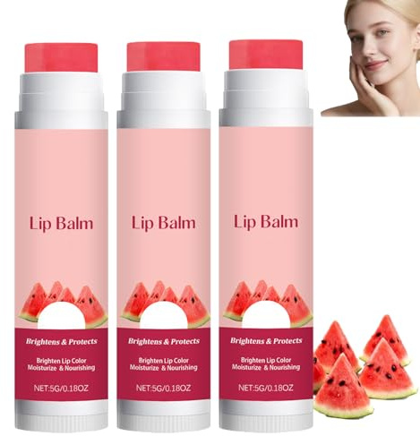 Watermelon Tinted Lip Balm, Moisturizing Tinted Lip Balm, Lightening & Protection, Reduce Fine Lines Lips, Long-Lasting Nourishment, Non-Greasy, Improve Dryness, Restore Natural Lip Color (3pcs)