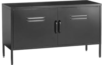 MMT Metal Industrial TV Cabinet, Bedroom Furniture, For Small TVs, Black | Fashionable TV Cabinets for Living Room, Grey & White Accent Cabinet, Adjustable Shelf, 100cm(w) x 40cm(d) x 59.5cm(h)