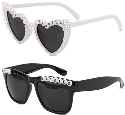 Auroriel 2 Stück Neuvermählt Deko Braut Und Bräutigam Sonnenbrillen Für Neuvermählte Hochzeitsfeier Deko Hochzeit Sonnenbrillen Accessoires Weiße Herzform Und Schwarzes Quadrat