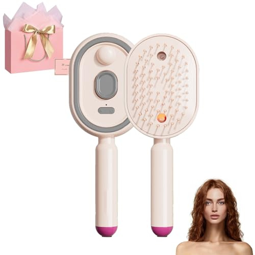 Electric Hair Brush Women with Water Spray, Vibration Misting Detangling Comb, Red Light Air Cushion Massage Brush for Wet & Dry Hair, Portable Home Spa Styling Tool (Pink)
