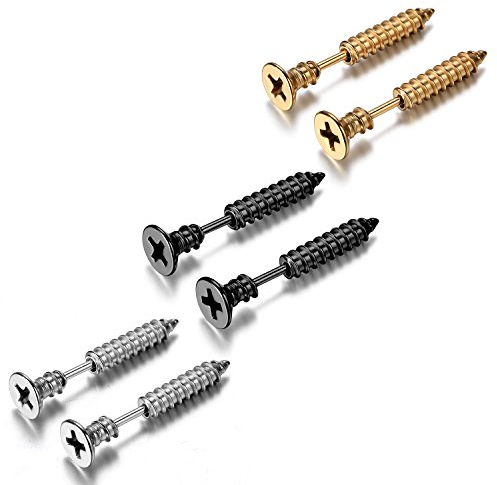 OIDEA Ohrstecker Schrauben, hochwertig Edelstahl, Punk Rock Street Stil, Schwarz Silber Gold