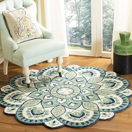 SAFAVIEH Traditionell Teppich für Wohnzimmer, Esszimmer, Schlafzimmer - Novelty Collection, Kurzer Flor, Elfenbein und Blau, 120 x 120 cm
