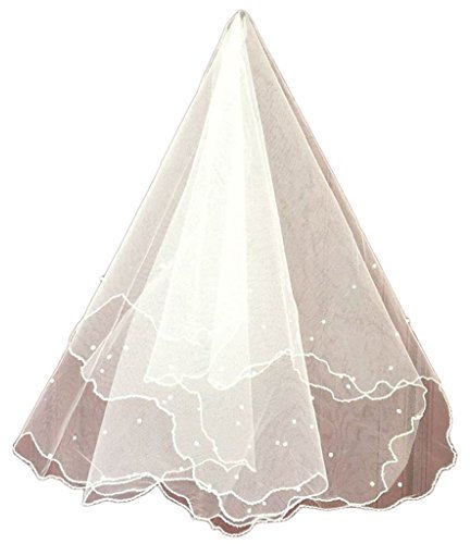 Cuigu Brautschleier - Gestickter Blumen Schleier mit Perle, Vier Schichten Tüll Band Rand Brautschleier Zusätze, 150cm (Milchweiß)