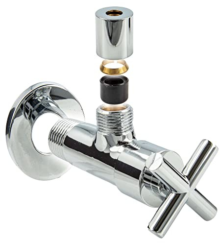 tecuro -22212- Design Eck-Ventil mit Kreuzgriff 1/2 Zoll Wandanschluss messing verchromt