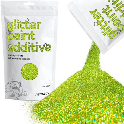 Hemway Glitter Paint Additive - Lime Green Holographic | Metallic Flakes for Adding Sparkle to Paints & Wood Varnish | Add to Emulsion, Acrylic & Latex for Indoor Sparkly Walls | 100 g