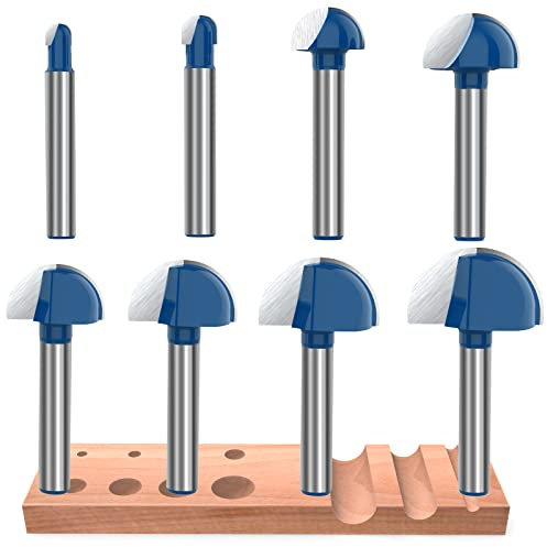ROOCBIT 1/4 Zoll Schaft Cove Box Router Bit – 1/4 Zoll 5/16 Zoll 3/8 Zoll 1/2 Zoll 5/8 Zoll 3/4 Zoll 7/8 Zoll 1 Zoll Schnittdurchmesser Vollhartmetall Doppelrute Kernbox Rundnasen