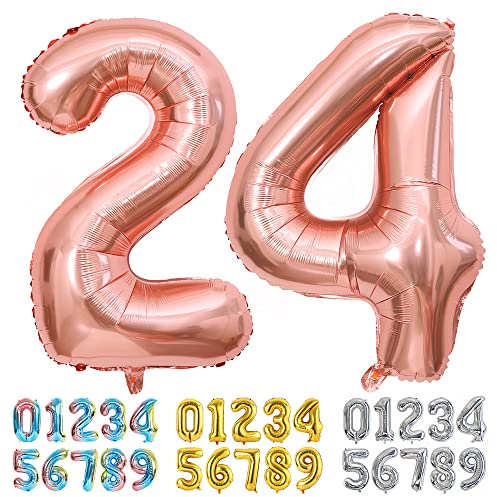 Ponmoo Luftballons Zahlen 24/42 Rosegold, Riesen Nummer 0 1 2 3 4 5 6 7 8 9 10-19 20-29 30-39 40 50 60 70 80 90 100, groß Folienballons für Hochzeit Jubiläum, Geburtstagsballons Party Dekoration