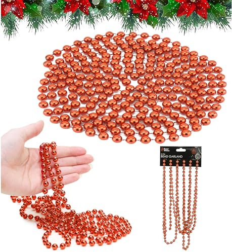Luxury Christmas Tree Decoration Bead Garland with fireplace Christmas decorations, Christmas garland and Christmas tree decorations White, Rose Gold, Red, Green (2.7m Red)