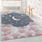 HomebyHome Kinderteppich Kurzflor Wolken Sterne Mund Design Kinderzimmer Babyzimmer Spielzimmer 8 mm Florhöhe Weich Rechteckig Rund Läufer Rosa, Farbe:Pink, Grösse:120x170 cm