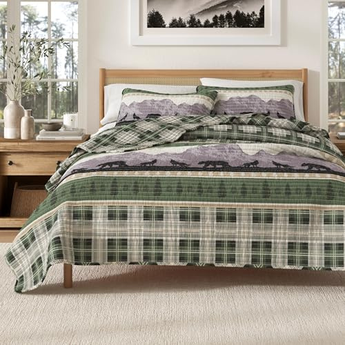 Great Bay Home Lodge Quilt Set - 3-Piece King/California King Size Rustic Bedding Set - Lightweight, All-Season, Reversible Bedspread (Forest Patchwork)