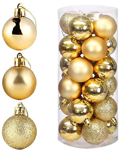 POFET 24pcs 4cm Gold Christmas Tree Balls Baubles Ornament Pendant for Xmas Festival Party Garden Decorations