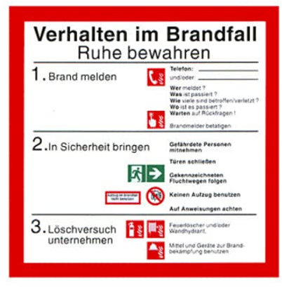 Verhalten in Brandfall Schild ISO neue Norm Brandschutzordnung