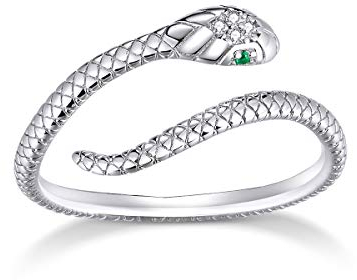 Verstellbarer Schlangenring 925 Sterling Silber Einzigartiges Design Offener Bandring Weißvergoldet Elegante Ringe Schmuck für Frauen
