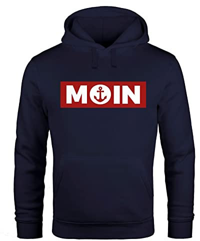 Neverless® Hoodie Herren Moin norddeutsch Morgen Anker Kapuzen-Pullover Print Männer Fashion Streetstyle Navy S