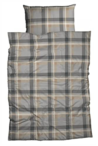 LIVING DREAMS Fein-Flanell Bettwäsche Black Check Reine Baumwolle Winterbettwäsche weich kuschelig warm Moderne Zeitlose Karos zum Wohlfühlen (Taupe-braun, 155 cm x 220 cm)