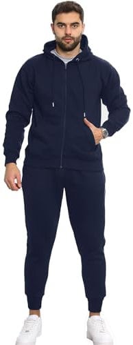 A2Z Mens Plain Tracksuit Athletic Hooded Hoodie with Joggers - T.S Plain Navy 3XL