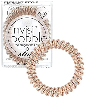 invisibobble Slim Haargummi Bronze I 3x Dünne Haargummis Bronze für Mädchen & Damen I eleganter Look & starker Halt I designed im Herzen Münchens