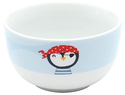 Dekohelden24 Porzellan Kinder-Schälchen - Müslischale - Obstschale - Pirat mit Spruch - Piraten Mahlzeit - H/Ø ca. 5,8 x 11 cm, Fassungsvermögen 250 ml, Porzellan