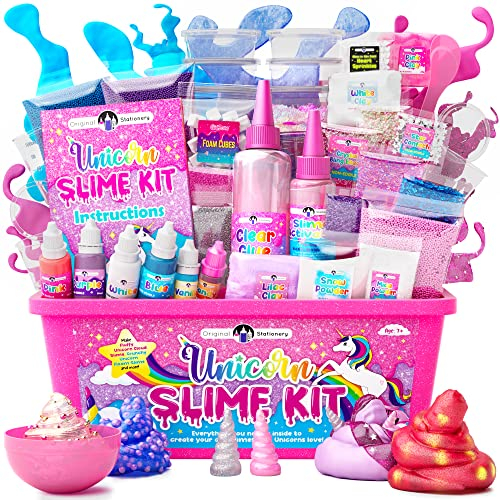 Original Stationery Unicorn Slime Kit, Alles-In-Einem Einhorn-Schleimset zum Selbermachen für Mädchen von 10–12, im Dunkeln Leuchtender Einhorn-Schleim für Kinder, Geschenke