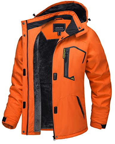 TACVASEN Damen Übergangsjacke Warm Winterjacke Gefüttert Wanderjacke Ski Jacket mit Wasserdichtem Reißverschluss, Orange, L