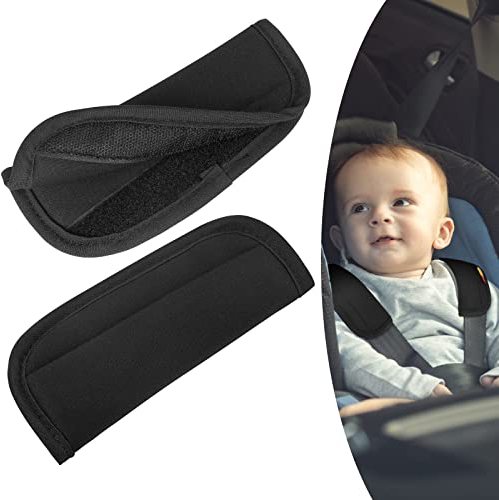 URAQT Baby Sicherheitsgurt Schulterpolster,2 Stück Universal Baby Autositz Gurtpolster Atmungsaktiv Schlafkissen Nackenstütze für Kinder Auto Gurtpolster für Autositze und Kinderwagen(Schwarz)