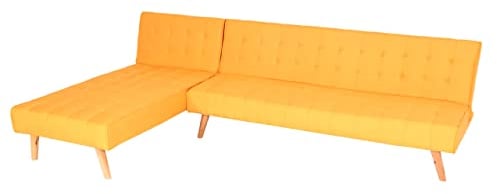 Mendler Ecksofa HWC-K38, Sofa Klappsofa, Liegefläche Links/rechts, Stoff/Textil Massivholz MVG Zertifiziert 256cm - gelb