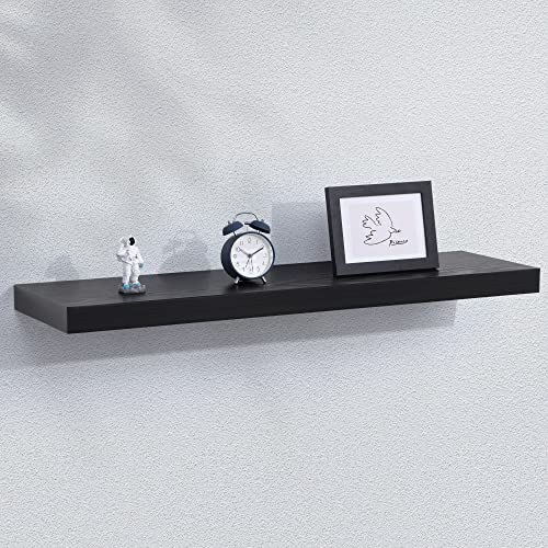 Schwebende Regale, 26,2 cm tiefes Wandregal für Dekoration und Aufbewahrung, Wandmontage, mit unsichtbarer robuster Metallhalterung, 91,4 cm B x 26,2 cm T x 4,6 cm H, 1 Stück, rustikales Schwarz