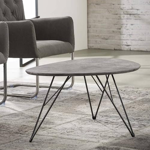 L'Héritier Du Temps Table Basse de Salon 3D Texture Hinsk Table d'Appoint Forme Galet en Métal Noir 42x60x90cm