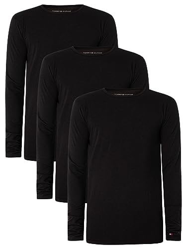 Tommy Hilfiger Men’s 3 Pack Basic Long Sleeve Tops, Black (Black/Black/Black), S