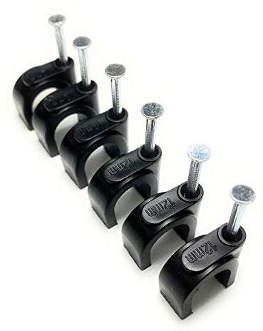 Black Round Cable Clips with Nail Fixings, K-Type 100-Pack (12mm)
