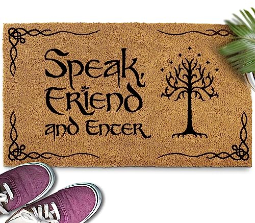 Speak Friend and Enter Doormat, 30x17 Inch, The Lord of the Rings Welcome Mat, Funny Lotr Decor