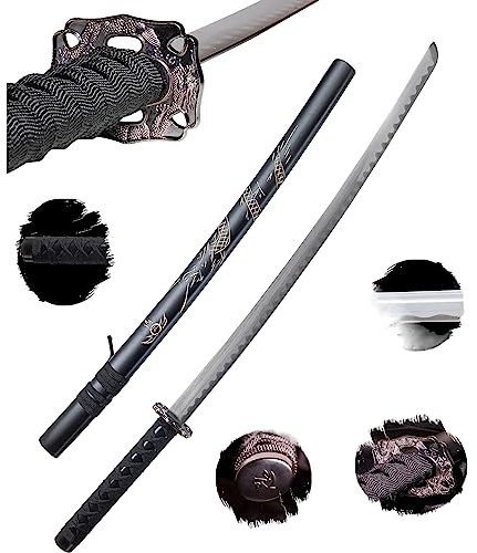 Katana Schwarzer Drache Schwert echt Samurai Schwert aus Stahl mit Einer Scheide zur Dekoration für einen Sammler oder als Geschenk HKS001-1