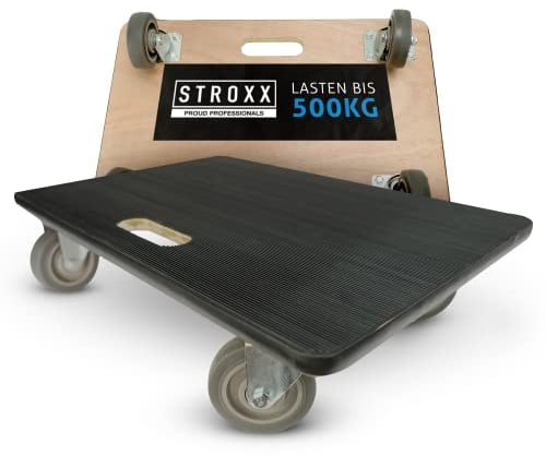 STROXX – 4X Transportroller mit 2000KG (500kg pro Roller) Traglast (600 x 400 x 145mm) – Rollbrett mit rutschfestem Gummibelag – Möbelroller für Umzug & sperrige Gegenstände