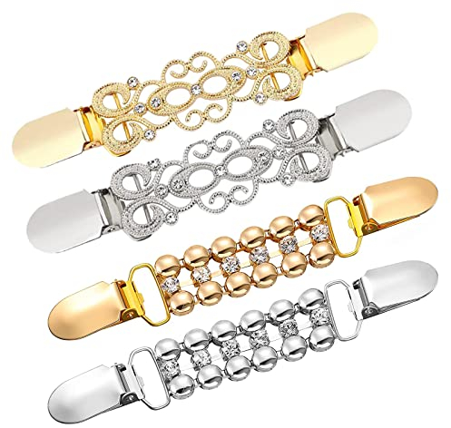 DIGNFENG 4 Stück Cardigan Clips Cinch clip für Damen - Vintage Waist Clips in Silber und Gold - Elegante Kleider Clips für Kleidung Strickjacken Schals Blusen Umhänge und Kragenverschluss