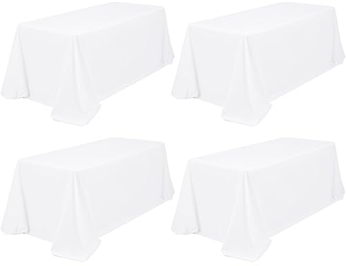 4 Stück weiß Rechteck Tischdecken für 8 Fuß Tisch, 229 x 396 cm Polyester Tischdecke, Faltenbeständige waschbare Stoff Tischdecke, Wiederverwendbare Tischdecke für Buffet Party Hochzeit