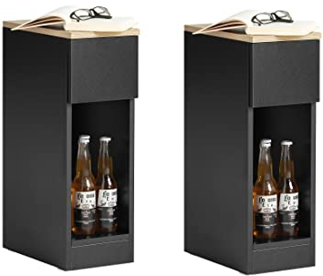 SoBuy Table de Chevet Étroite Lot de 2 Table d'Appoint Fine avec Tiroir et Étagère Table de Nuit Bout de Canapé Chevet de Lit Rangement pour Salon Noir L 20 x P 35 x H 60 cm FBT111-SCHx2
