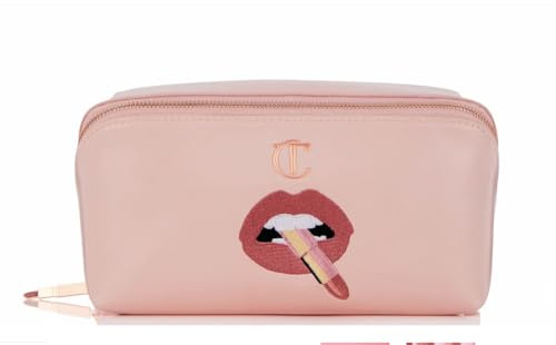Charlotte Tilbury Pillow Talk Makeup Bag - Multi-Magic, Travel Cosmetic Bag in Pillow Talk Pink - Iconic Lip Print Design with Rose Gold Zip