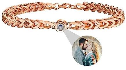 Personalisierte Foto Armband Benutzerdefinierte Projektion Armband mit Eigenen Bild im Stein Lupe Foto Armbänder Verstecktem Fotoarmband für Frauen Damen Herren Männer Paar Silber Rose Gold Schwarz