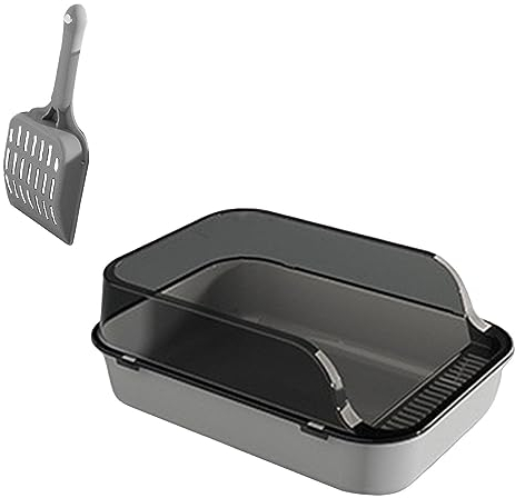 Sharplace Semi-Closed Cat Litter Tray - Anti-Spill, High Rim, Detachable Cat Toilet - Large (40x28x16cm, Grey)