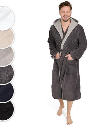 Blumtal Bademantel Herren Baumwolle 100% in S - OEKO-TEX Zert. Morgenmantel Mit Kapuze - Frottee + Velours - Männer Bademantel Anthrazit-Grau