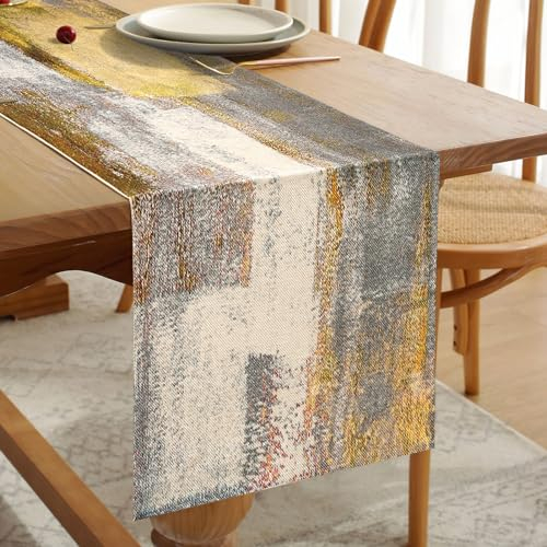 Camino de Mesa Moderno Lino Decoración de Mesa Amarillo Rústica Paño Decorativo para Vacaciones de Navidad, Gran Regalo, Mesa de TV, Despedida de Soltera, Comedor en Casa, 33 x 183 cm