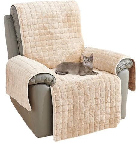 NUODWELL Sofa Armlehnenbezüge, Sesselschoner Sesselauflage, Anti-Rutsch superweich, waschbar, Relaxsessel Bezüg Sesselüberzug Möbelschutz für Kinder und Haustiere (Beige, 53 x 190 cm)