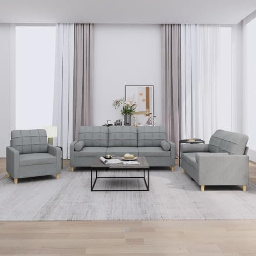 ZEYUAN 3-TLG. Sofagarnitur mit Kissen Hellgrau Stoff, Sofa Mit Relaxfunktion, Couchgarnitur, Wohnzimmer Sofa, Couch, Sofa Set 3201258