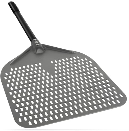 Karboby Pelle à Pizza 35cm/ 14 Pouces, Pelle à Pizza Perforée, Pizza Paddle en Aluminium Anodisé Dur pour Transférer Pain, Patisserie, Pizzas, Gris Foncé